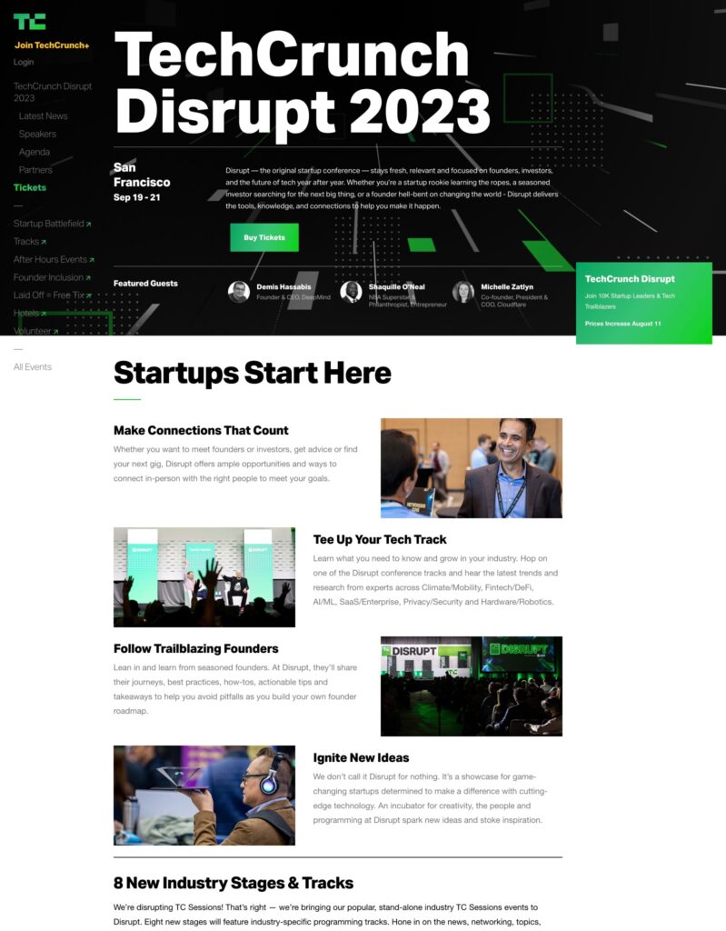 Techcrunch Disrupt WordPress landing page