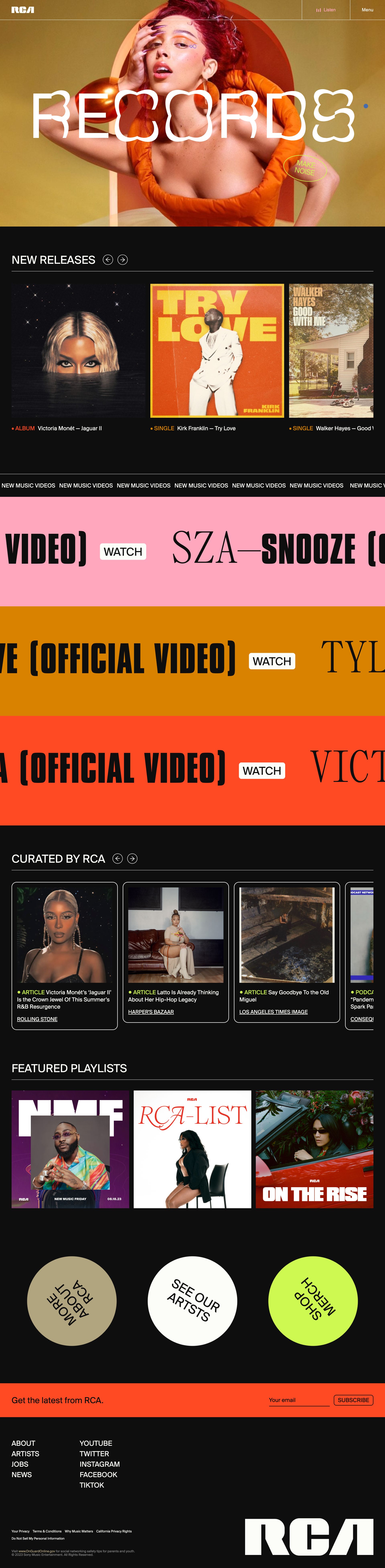 RCA Records homepage built in WordPress